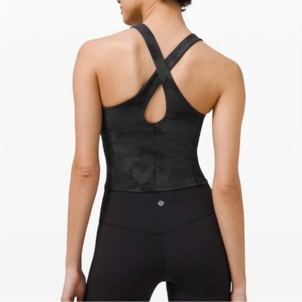 Lululemon Key to Balance Tank Black Camo CrissCross Back Sports Bra Top Yoga